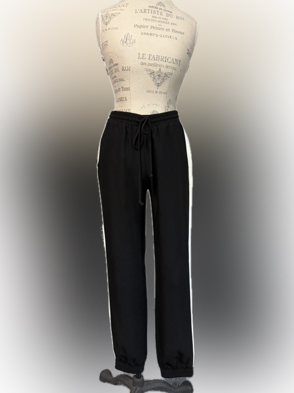 Black Track Pants with White Side Stripe
